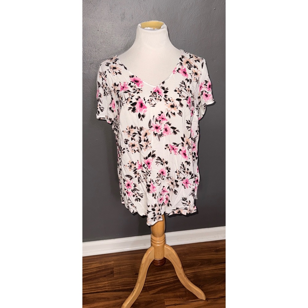 Torrid Women‎ White Pink Floral V-Neck Keyhole Blouse Top Size 0 Large A9